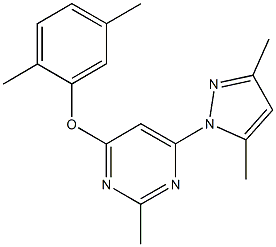 4-(2,5-dimethylphenoxy)-6-(3,5-dimethyl-1H-pyrazol-1-yl)-2-methylpyrimidine 化学構造式