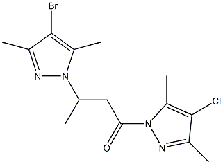 1-[3-(4-bromo-3,5-dimethyl-1H-pyrazol-1-yl)butanoyl]-4-chloro-3,5-dimethyl-1H-pyrazole Struktur