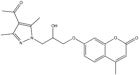 7-[3-(4-acetyl-3,5-dimethyl-1H-pyrazol-1-yl)-2-hydroxypropoxy]-4-methyl-2H-chromen-2-one 化学構造式