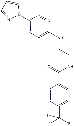 N-(2-{[6-(1H-pyrazol-1-yl)-3-pyridazinyl]amino}ethyl)-4-(trifluoromethyl)benzamide Struktur