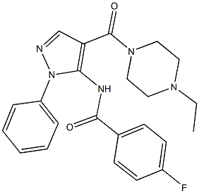 N-{4-[(4-ethyl-1-piperazinyl)carbonyl]-1-phenyl-1H-pyrazol-5-yl}-4-fluorobenzamide 化学構造式
