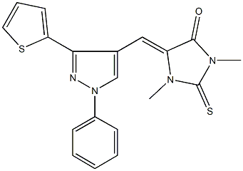 1,3-dimethyl-5-{[1-phenyl-3-(2-thienyl)-1H-pyrazol-4-yl]methylene}-2-thioxo-4-imidazolidinone 化学構造式