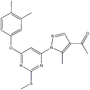 1-{1-[6-(3,4-dimethylphenoxy)-2-(methylsulfanyl)-4-pyrimidinyl]-5-methyl-1H-pyrazol-4-yl}ethanone 化学構造式