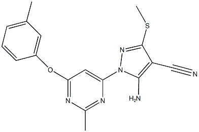 5-amino-1-[2-methyl-6-(3-methylphenoxy)-4-pyrimidinyl]-3-(methylsulfanyl)-1H-pyrazole-4-carbonitrile,957507-32-3,结构式