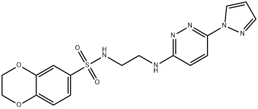 N-(2-{[6-(1H-pyrazol-1-yl)-3-pyridazinyl]amino}ethyl)-2,3-dihydro-1,4-benzodioxine-6-sulfonamide 结构式