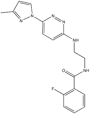 2-fluoro-N-(2-{[6-(3-methyl-1H-pyrazol-1-yl)-3-pyridazinyl]amino}ethyl)benzamide Struktur