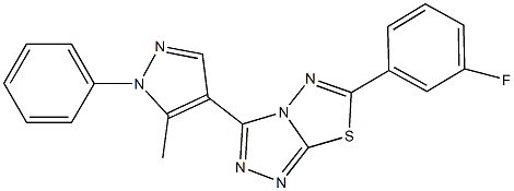 6-(3-fluorophenyl)-3-(5-methyl-1-phenyl-1H-pyrazol-4-yl)[1,2,4]triazolo[3,4-b][1,3,4]thiadiazole 化学構造式