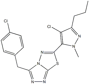 3-(4-chlorobenzyl)-6-(4-chloro-1-methyl-3-propyl-1H-pyrazol-5-yl)[1,2,4]triazolo[3,4-b][1,3,4]thiadiazole,957511-37-4,结构式