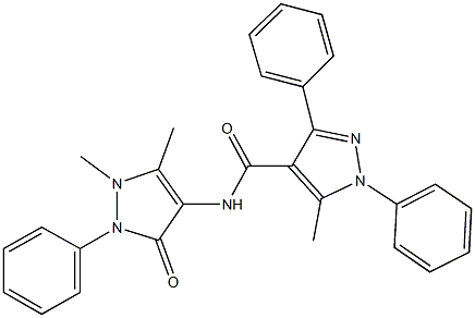N-(1,5-dimethyl-3-oxo-2-phenyl-2,3-dihydro-1H-pyrazol-4-yl)-5-methyl-1,3-diphenyl-1H-pyrazole-4-carboxamide 化学構造式