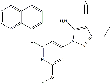 5-amino-3-ethyl-1-[2-(methylsulfanyl)-6-(1-naphthyloxy)-4-pyrimidinyl]-1H-pyrazole-4-carbonitrile,957513-27-8,结构式