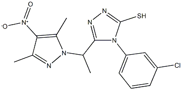 4-(3-chlorophenyl)-3-(1-{4-nitro-3,5-dimethyl-1H-pyrazol-1-yl}ethyl)-5-sulfanyl-4H-1,2,4-triazole 化学構造式