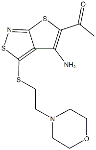 1-(4-amino-3-{[2-(4-morpholinyl)ethyl]sulfanyl}thieno[2,3-c]isothiazol-5-yl)ethanone Struktur