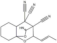 9-imino-12-(1-propenyl)-10,11-dioxatricyclo[6.2.2.0~1,6~]dodecane-7,7,8-tricarbonitrile Structure