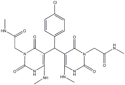 2-(5-[(4-chlorophenyl)(6-(methylamino)-3-[2-(methylamino)-2-oxoethyl]-2,4-dioxo-1,4-dihydro-5(2H)-pyrimidinyl)methyl]-4-(methylamino)-2,6-dioxo-3,6-dihydro-1(2H)-pyrimidinyl)-N-methylacetamide Structure