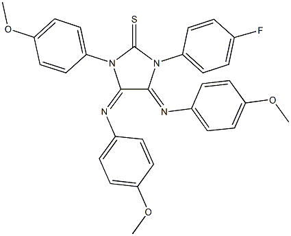 1-(4-fluorophenyl)-3-(4-methoxyphenyl)-4,5-bis[(4-methoxyphenyl)imino]imidazolidine-2-thione 化学構造式