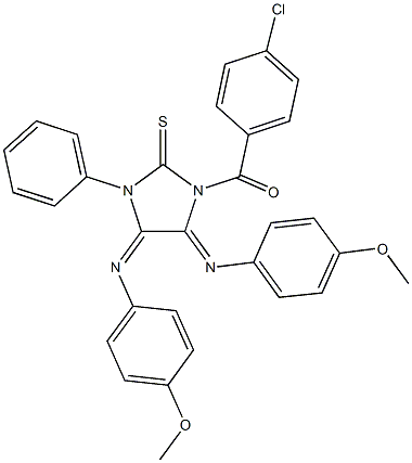 1-(4-chlorobenzoyl)-4,5-bis[(4-methoxyphenyl)imino]-3-phenylimidazolidine-2-thione Struktur