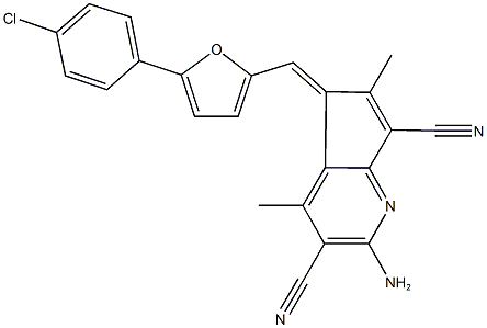 2-amino-5-{[5-(4-chlorophenyl)-2-furyl]methylene}-4,6-dimethyl-5H-cyclopenta[b]pyridine-3,7-dicarbonitrile 化学構造式