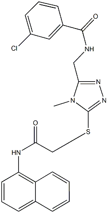 3-chloro-N-[(4-methyl-5-{[2-(1-naphthylamino)-2-oxoethyl]thio}-4H-1,2,4-triazol-3-yl)methyl]benzamide,,结构式