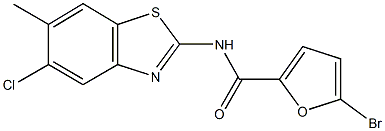 5-bromo-N-(5-chloro-6-methyl-1,3-benzothiazol-2-yl)-2-furamide 结构式