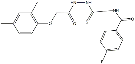 N-({2-[(2,4-dimethylphenoxy)acetyl]hydrazino}carbothioyl)-4-fluorobenzamide 化学構造式