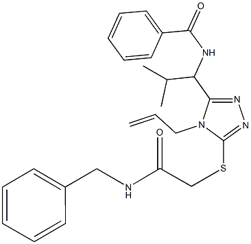 N-[1-(4-allyl-5-{[2-(benzylamino)-2-oxoethyl]sulfanyl}-4H-1,2,4-triazol-3-yl)-2-methylpropyl]benzamide 化学構造式