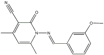 1-[(3-methoxybenzylidene)amino]-4,6-dimethyl-2-oxo-1,2-dihydropyridine-3-carbonitrile 化学構造式