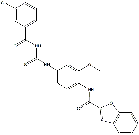 N-[4-({[(3-chlorobenzoyl)amino]carbothioyl}amino)-2-methoxyphenyl]-1-benzofuran-2-carboxamide Structure