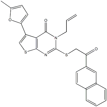 3-allyl-5-(5-methyl-2-furyl)-2-{[2-(2-naphthyl)-2-oxoethyl]sulfanyl}thieno[2,3-d]pyrimidin-4(3H)-one,,结构式