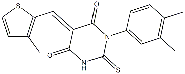 1-(3,4-dimethylphenyl)-5-[(3-methyl-2-thienyl)methylene]-2-thioxodihydro-4,6(1H,5H)-pyrimidinedione,,结构式