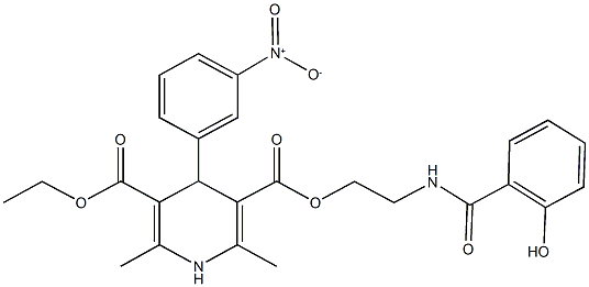 3-ethyl 5-{2-[(2-hydroxybenzoyl)amino]ethyl} 4-{3-nitrophenyl}-2,6-dimethyl-1,4-dihydro-3,5-pyridinedicarboxylate,,结构式