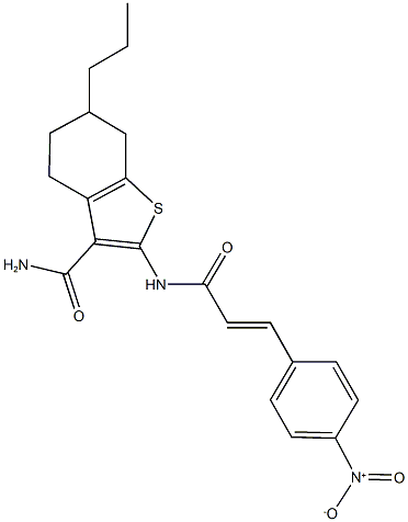 2-[(3-{4-nitrophenyl}acryloyl)amino]-6-propyl-4,5,6,7-tetrahydro-1-benzothiophene-3-carboxamide 结构式