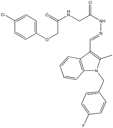 2-(4-chlorophenoxy)-N-[2-(2-{[1-(4-fluorobenzyl)-2-methyl-1H-indol-3-yl]methylene}hydrazino)-2-oxoethyl]acetamide,,结构式