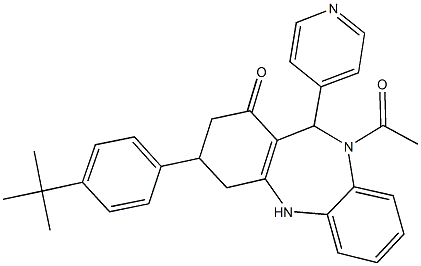 10-acetyl-3-(4-tert-butylphenyl)-11-(4-pyridinyl)-2,3,4,5,10,11-hexahydro-1H-dibenzo[b,e][1,4]diazepin-1-one 结构式