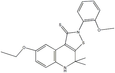 8-ethoxy-2-(2-methoxyphenyl)-4,4-dimethyl-4,5-dihydroisothiazolo[5,4-c]quinoline-1(2H)-thione Structure