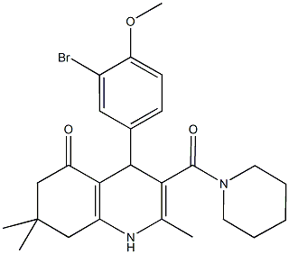 4-(3-bromo-4-methoxyphenyl)-2,7,7-trimethyl-3-(1-piperidinylcarbonyl)-4,6,7,8-tetrahydro-5(1H)-quinolinone,,结构式