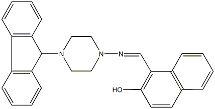 1-({[4-(9H-fluoren-9-yl)-1-piperazinyl]imino}methyl)-2-naphthol Struktur