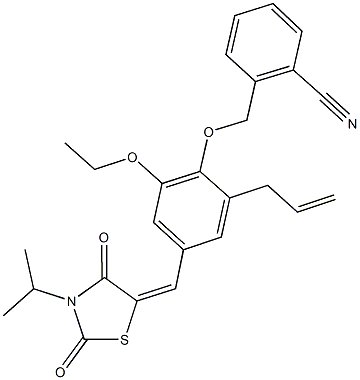 2-({2-allyl-6-ethoxy-4-[(3-isopropyl-2,4-dioxo-1,3-thiazolidin-5-ylidene)methyl]phenoxy}methyl)benzonitrile,,结构式