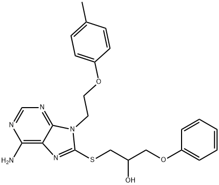 1-({6-amino-9-[2-(4-methylphenoxy)ethyl]-9H-purin-8-yl}sulfanyl)-3-phenoxy-2-propanol 化学構造式