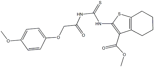 methyl 2-[({[(4-methoxyphenoxy)acetyl]amino}carbothioyl)amino]-4,5,6,7-tetrahydro-1-benzothiophene-3-carboxylate Struktur