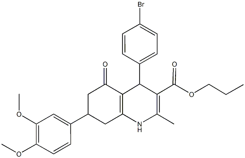 propyl 4-(4-bromophenyl)-7-(3,4-dimethoxyphenyl)-2-methyl-5-oxo-1,4,5,6,7,8-hexahydro-3-quinolinecarboxylate Structure