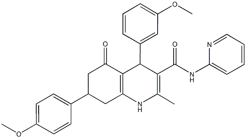 4-(3-methoxyphenyl)-7-(4-methoxyphenyl)-2-methyl-5-oxo-N-pyridin-2-yl-1,4,5,6,7,8-hexahydroquinoline-3-carboxamide,,结构式