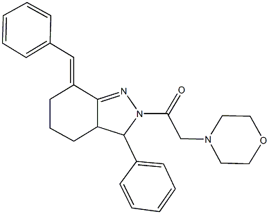 7-benzylidene-2-(4-morpholinylacetyl)-3-phenyl-3,3a,4,5,6,7-hexahydro-2H-indazole Struktur