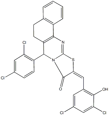 10-(3,5-dichloro-2-hydroxybenzylidene)-7-(2,4-dichlorophenyl)-5,7-dihydro-6H-benzo[h][1,3]thiazolo[2,3-b]quinazolin-9(10H)-one Structure