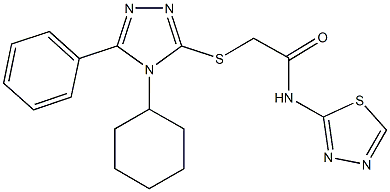 2-[(4-cyclohexyl-5-phenyl-4H-1,2,4-triazol-3-yl)sulfanyl]-N-(1,3,4-thiadiazol-2-yl)acetamide,,结构式