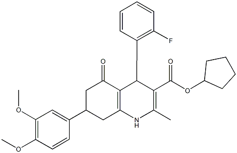 cyclopentyl 7-(3,4-dimethoxyphenyl)-4-(2-fluorophenyl)-2-methyl-5-oxo-1,4,5,6,7,8-hexahydro-3-quinolinecarboxylate Structure