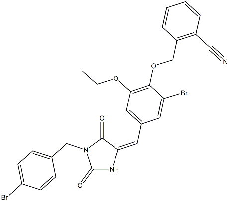 2-[(2-bromo-4-{[1-(4-bromobenzyl)-2,5-dioxo-4-imidazolidinylidene]methyl}-6-ethoxyphenoxy)methyl]benzonitrile,,结构式
