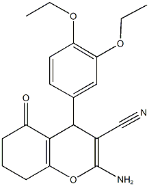2-amino-4-[3,4-bis(ethyloxy)phenyl]-5-oxo-5,6,7,8-tetrahydro-4H-chromene-3-carbonitrile Struktur