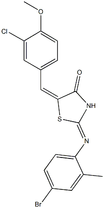 2-[(4-bromo-2-methylphenyl)imino]-5-(3-chloro-4-methoxybenzylidene)-1,3-thiazolidin-4-one 化学構造式