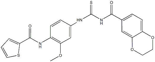 N-[4-({[(2,3-dihydro-1,4-benzodioxin-6-ylcarbonyl)amino]carbothioyl}amino)-2-methoxyphenyl]-2-thiophenecarboxamide Structure