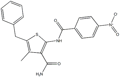 5-benzyl-2-({4-nitrobenzoyl}amino)-4-methyl-3-thiophenecarboxamide Struktur